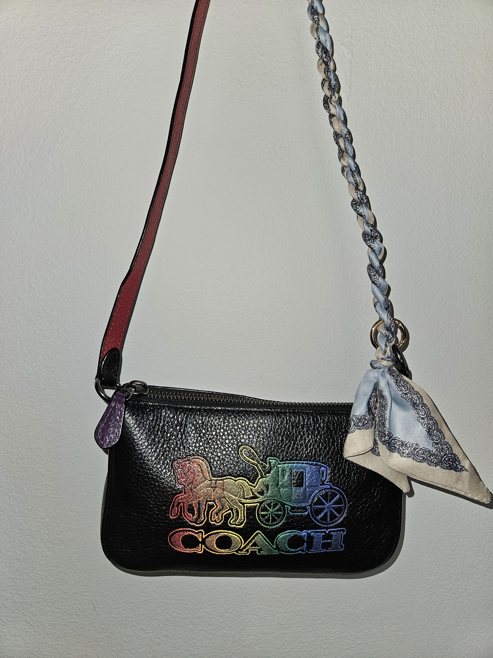 COACH Nolita 19 Black Leather Rainbow Logo Shoulder Bag